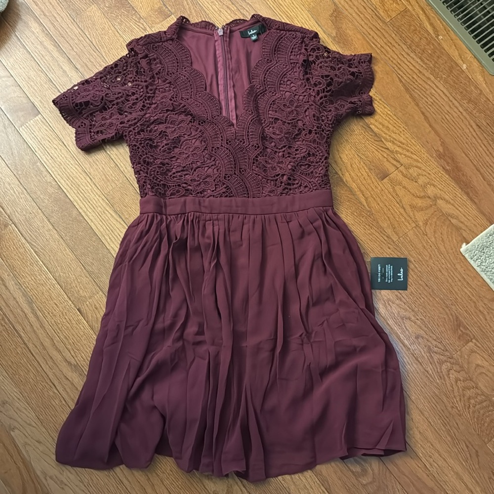 Lulus Angel in Disguise Burgundy Lace Skater Dress size Large